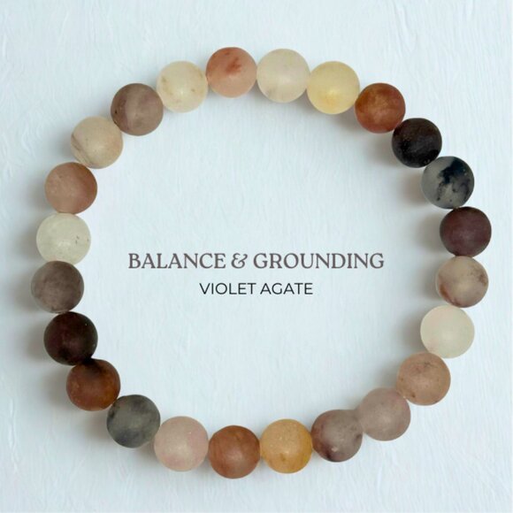 Violet Matte Agate Gemstone Bracelet | 8mm Handmade Crystal Jewelry - Picture 2 of 10